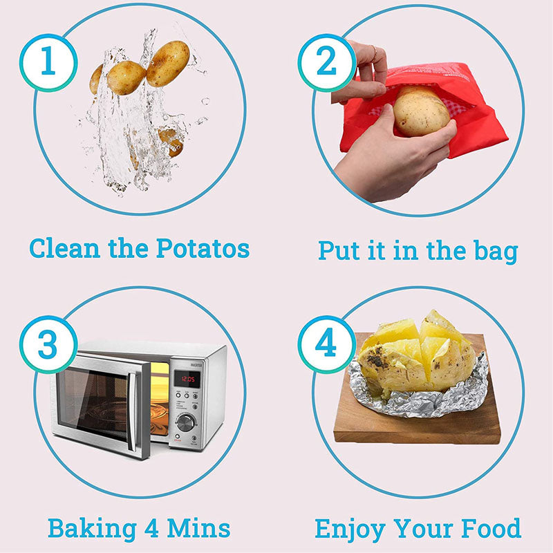 4Minute Microwave Potato Cooker Bag Reusable Red Pouch For Baking Perfect Potatoes Quickly Express  3