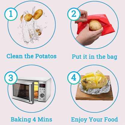 4Minute Microwave Potato Cooker Bag Reusable Red Pouch For Baking Perfect Potatoes Quickly Express  3