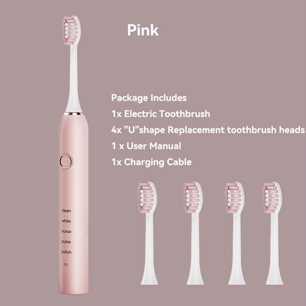 Rechargeable Sonic Electric Toothbrush  5 Modes 3 Intensities  4 Replacement Heads 10
