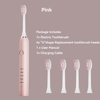 Rechargeable Sonic Electric Toothbrush  5 Modes 3 Intensities  4 Replacement Heads 10