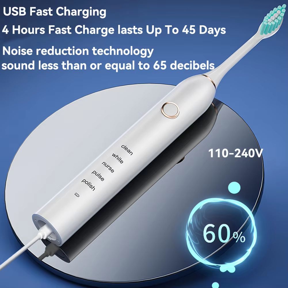 Rechargeable Sonic Electric Toothbrush  5 Modes 3 Intensities  4 Replacement Heads 5