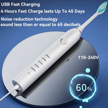 Rechargeable Sonic Electric Toothbrush  5 Modes 3 Intensities  4 Replacement Heads 5