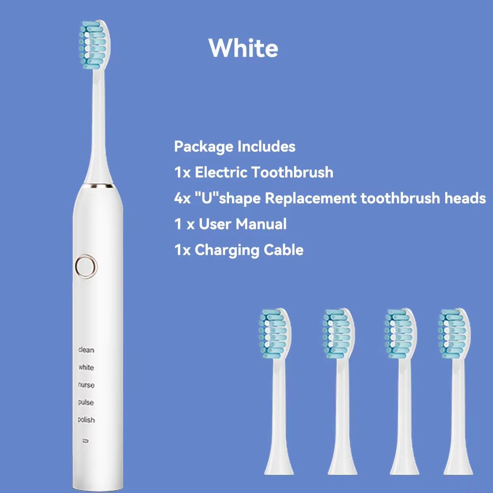 Rechargeable Sonic Electric Toothbrush  5 Modes 3 Intensities  4 Replacement Heads 6
