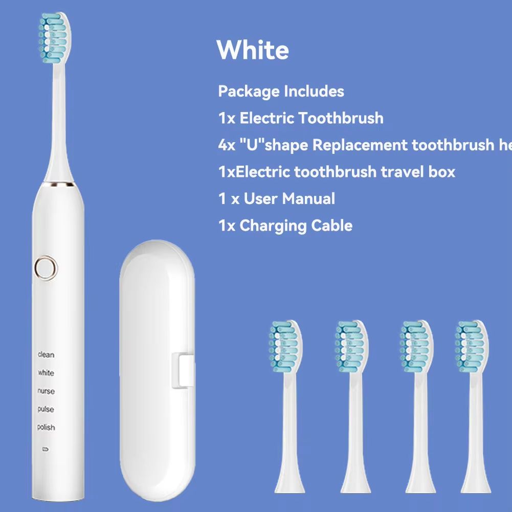 Rechargeable Sonic Electric Toothbrush  5 Modes 3 Intensities  4 Replacement Heads 7