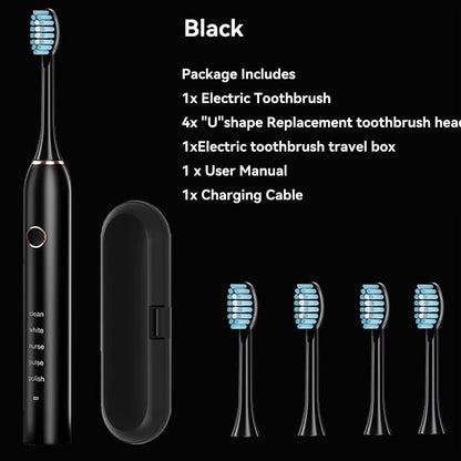 Rechargeable Sonic Electric Toothbrush  5 Modes 3 Intensities  4 Replacement Heads 9