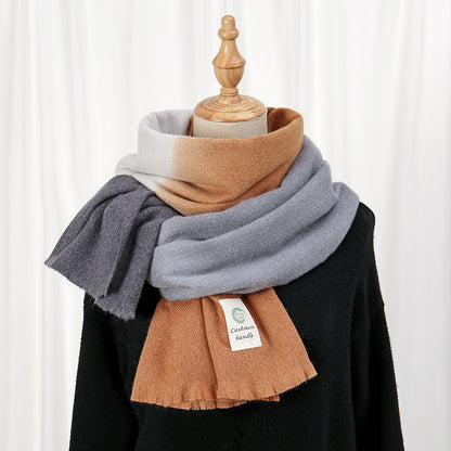 Womens Gradient Cashmere Scarf with Tassels, Ombre Shawl, Thick Pashmina Winter Blanket Scarves, Warm Neckscarf