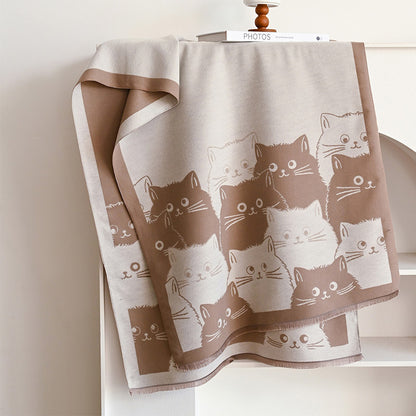 Winter Thick Warm Pashmina Cashmere Scarf for Women, Cute Cat Jacquard Ladies' Shawl, Coldproof Windproof Blanket Wrap