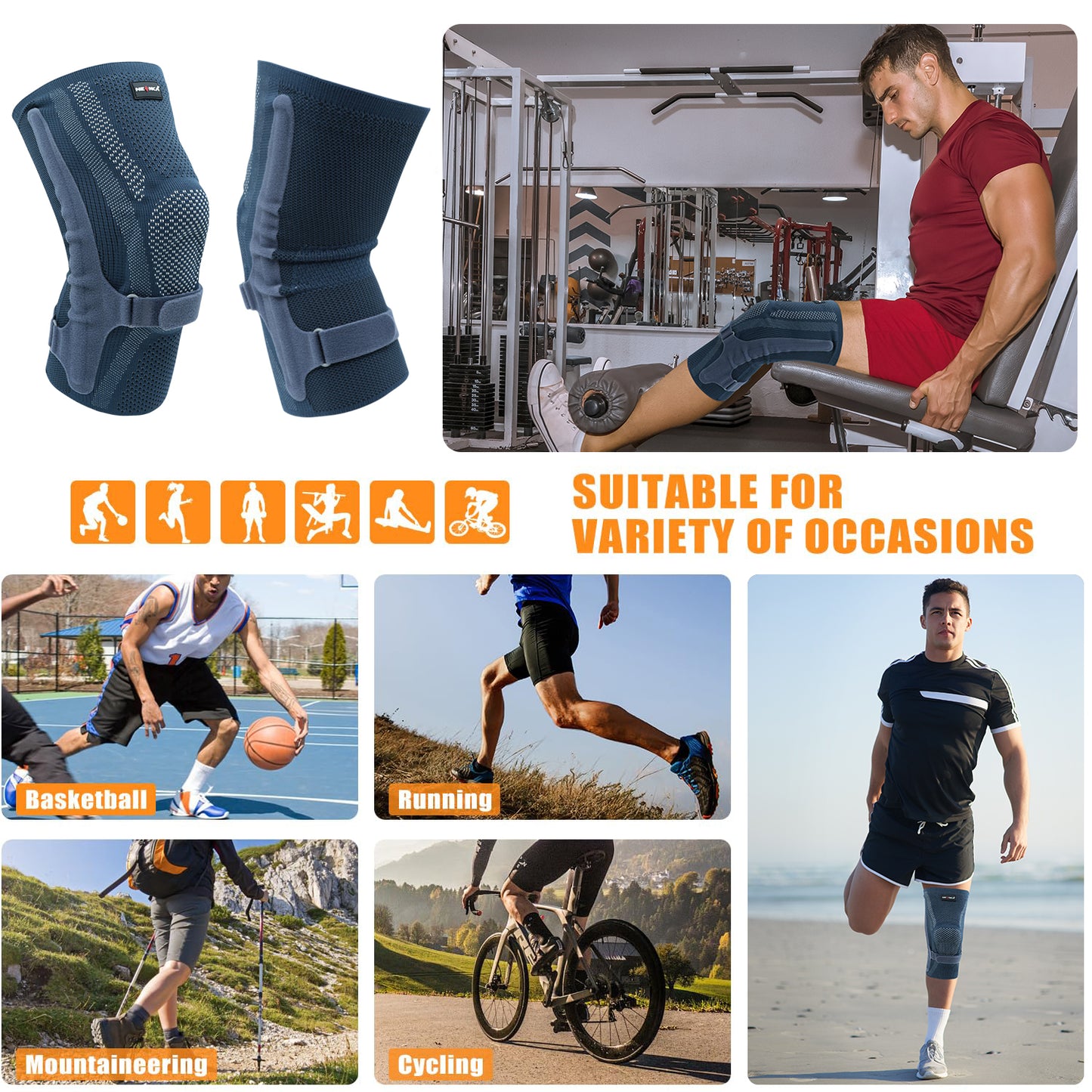 Running Sports Knee Brace with Patella Pad & Side Stabilizers, ACL/PCL Knee Compression Sleeve Support for Women and Men