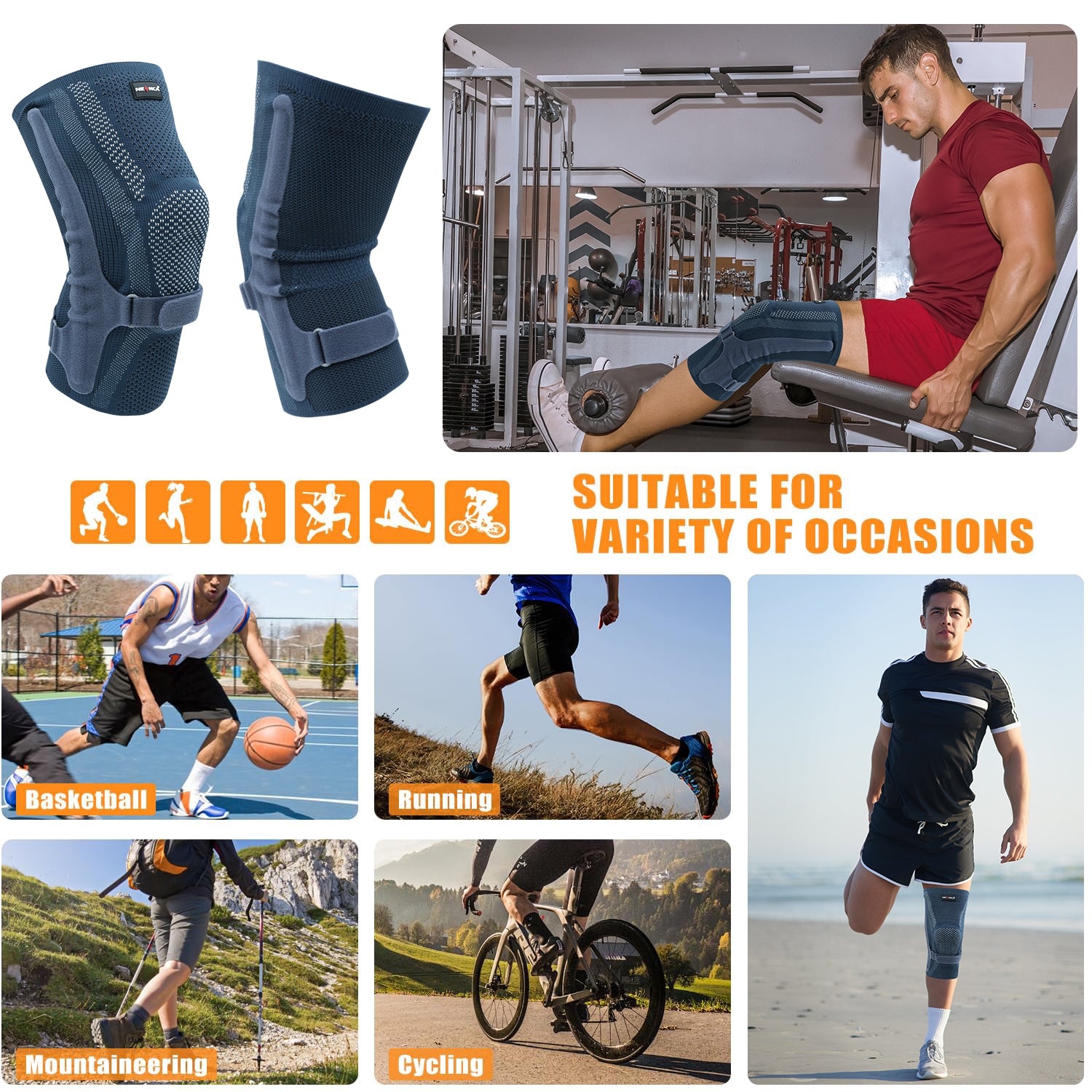 Running Sports Knee Brace with Patella Pad & Side Stabilizers, ACL/PCL Knee Compression Sleeve Support for Women and Men