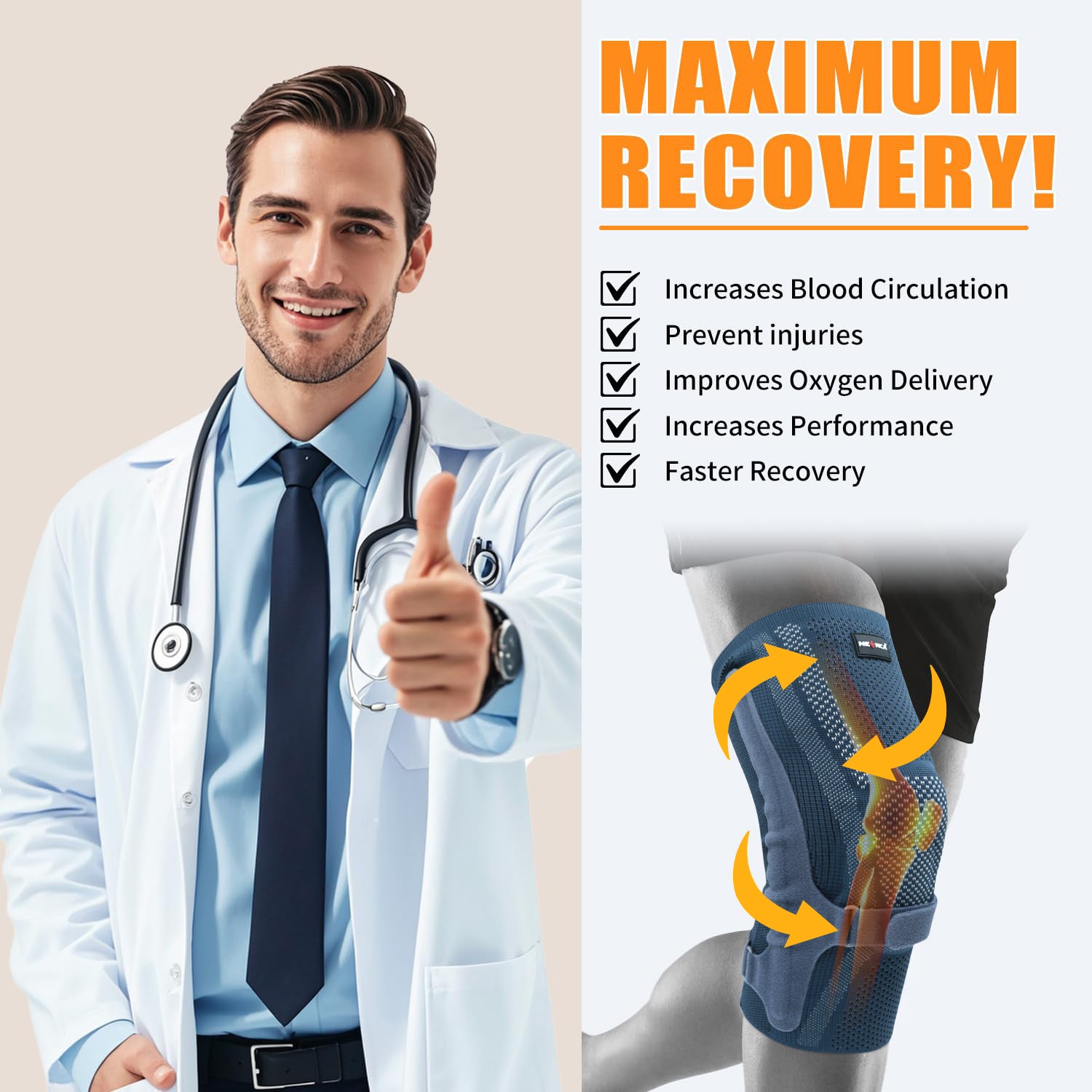 Running Sports Knee Brace with Patella Pad & Side Stabilizers, ACL/PCL Knee Compression Sleeve Support for Women and Men