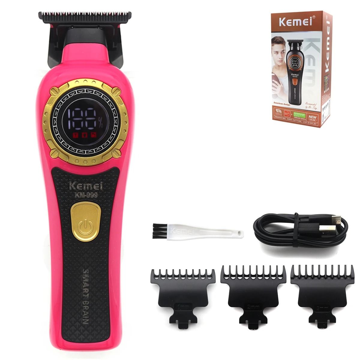 Cordless Hair Trimmer Professional T Blade LED Display Finishing Clipper 18