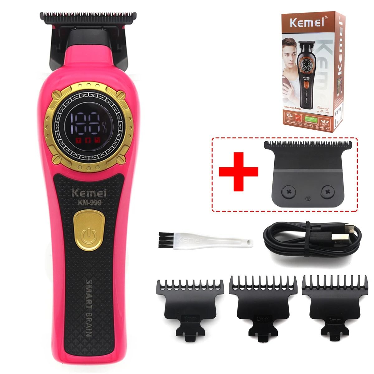 Cordless Hair Trimmer Professional T Blade LED Display Finishing Clipper 19