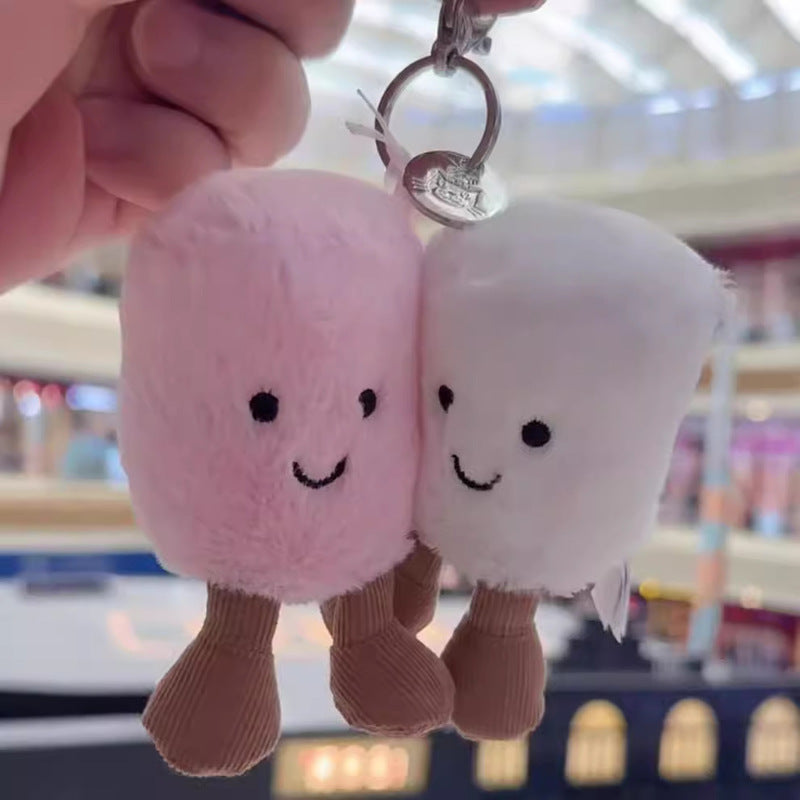Adorable Two Tone Plush Cat Keychain, Super Soft Cotton Candy JC Jelly Pendant for Bags, Cars, & as a Cute Holiday Gift