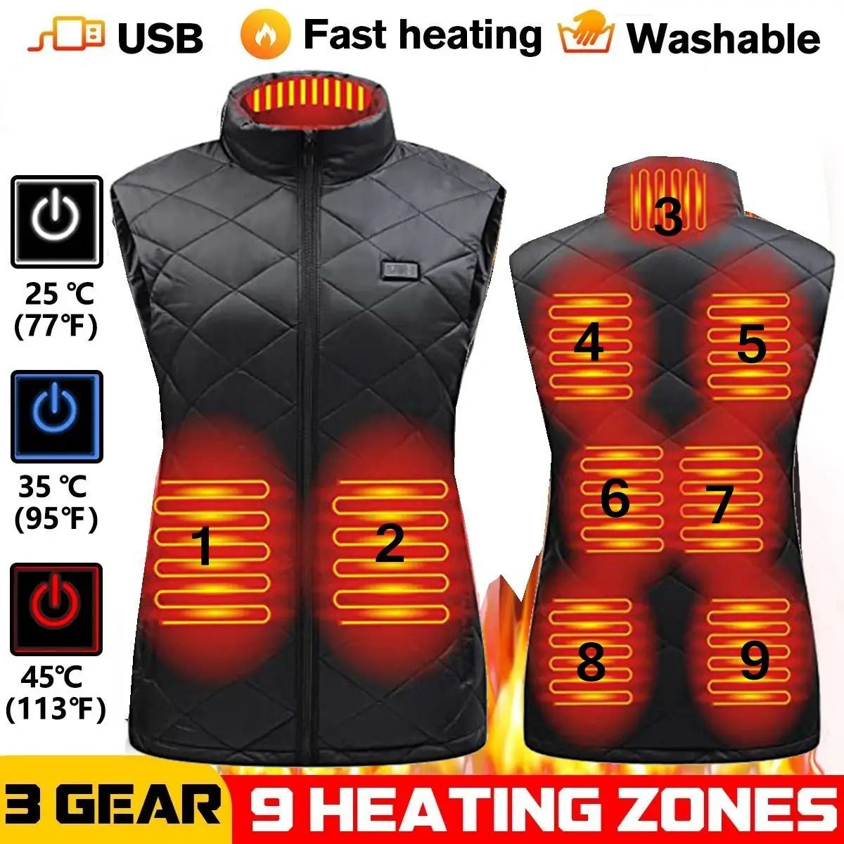 Womens Heated Winter Vest USB Infrared Thermal Jacket 1