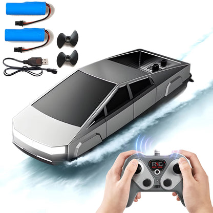 Cybertruck Style RC Boat, 2.4GHz High Speed Remote Control Racing Ship, Dual Motor, Waterproof, Rechargeable Toy for Boy