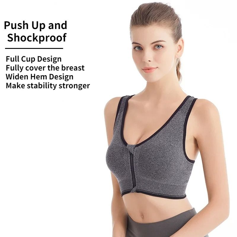 Womens Front Zipper Sports Bra Shockproof Fitness Bralette 2