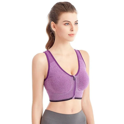 Womens Front Zipper Sports Bra Shockproof Fitness Bralette 3