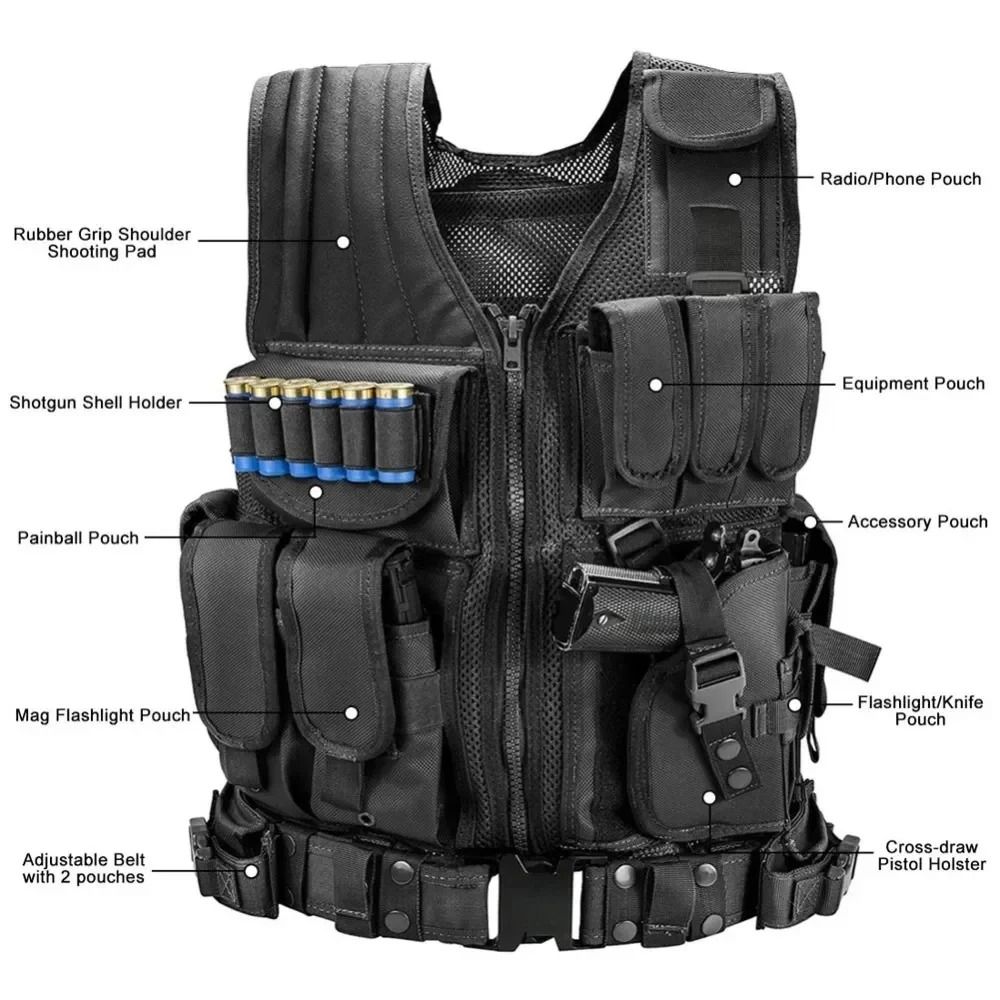 Tactical Multi Pocket Combat Vest for Outdoor Training and Airsoft