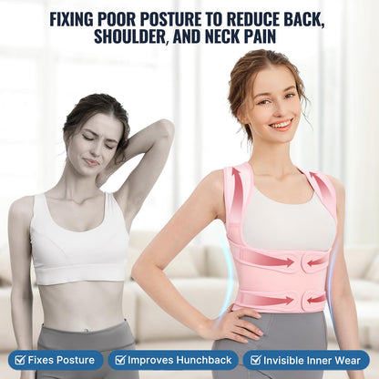 Adjustable Shoulder Straightener, Back Brace Posture Corrector for Women, Support for Upper and Lower Back Pain Relief