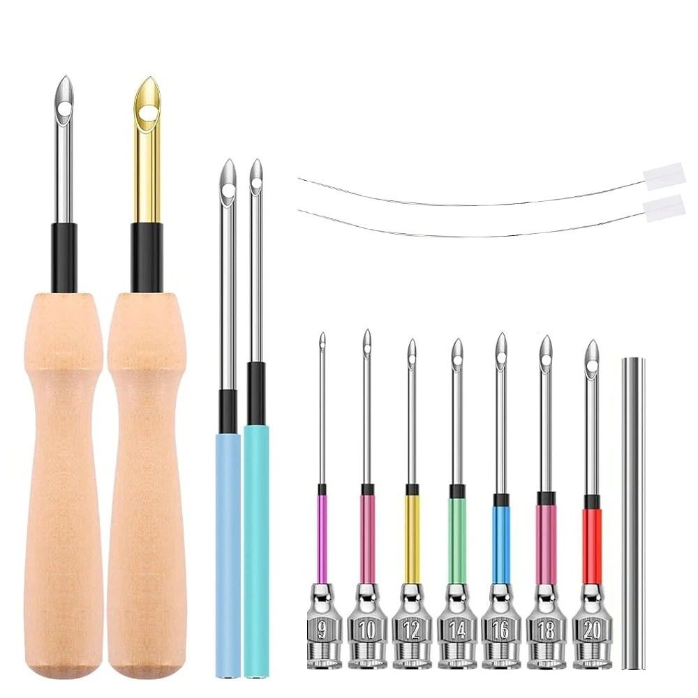 14-Piece Wooden Punch Needle Embroidery Kit Adjustable Set
