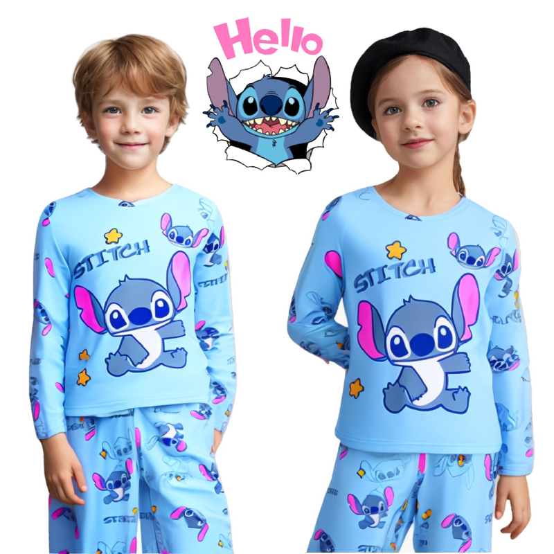Spring Summer Stitch Homewear Pajamas For Kids Baby Soft Milk Silk Blue Anime Stitch Long Sleeve Sl 1