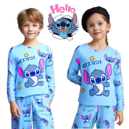 Spring Summer Stitch Homewear Pajamas For Kids Baby Soft Milk Silk Blue Anime Stitch Long Sleeve Sl 1