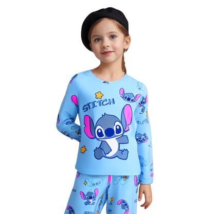 Spring Summer Stitch Homewear Pajamas For Kids Baby Soft Milk Silk Blue Anime Stitch Long Sleeve Sl 4