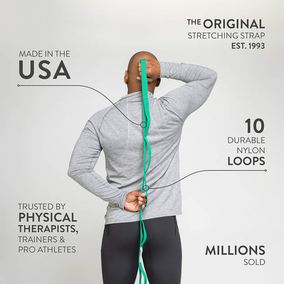 Yoga Stretching Strap USA Made Top Choice, Stretch Out Strap with Exercise Book, Physical Therapy Stretch Straps