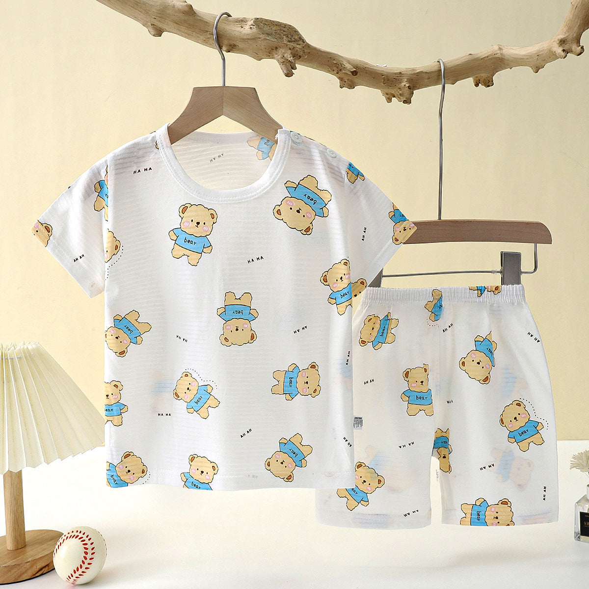 Soft Breathable Baby Children Clothes Set, Popular in SummCottonSafe Cute Cartoon Short Sleeve Home Pajama Set