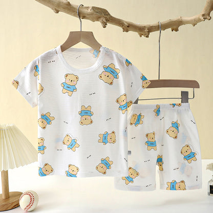 Soft Breathable Baby Children Clothes Set, Popular in SummCottonSafe Cute Cartoon Short Sleeve Home Pajama Set