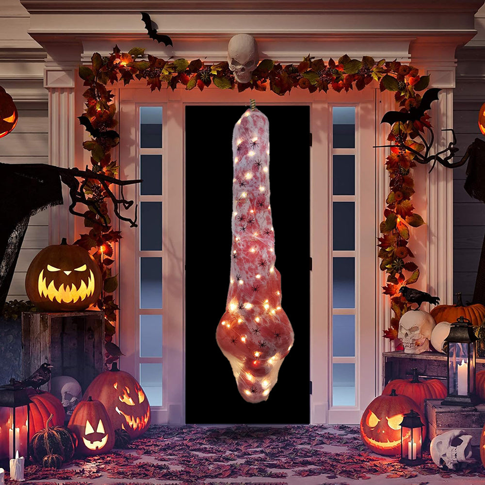 Light Up Cocoon Corpse Prop,59 Inch Scary Hanging Dead Body with LED String Lights for Outdoor Haunted House & Halloween