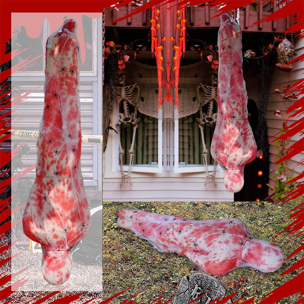 Light Up Cocoon Corpse Prop,59 Inch Scary Hanging Dead Body with LED String Lights for Outdoor Haunted House & Halloween