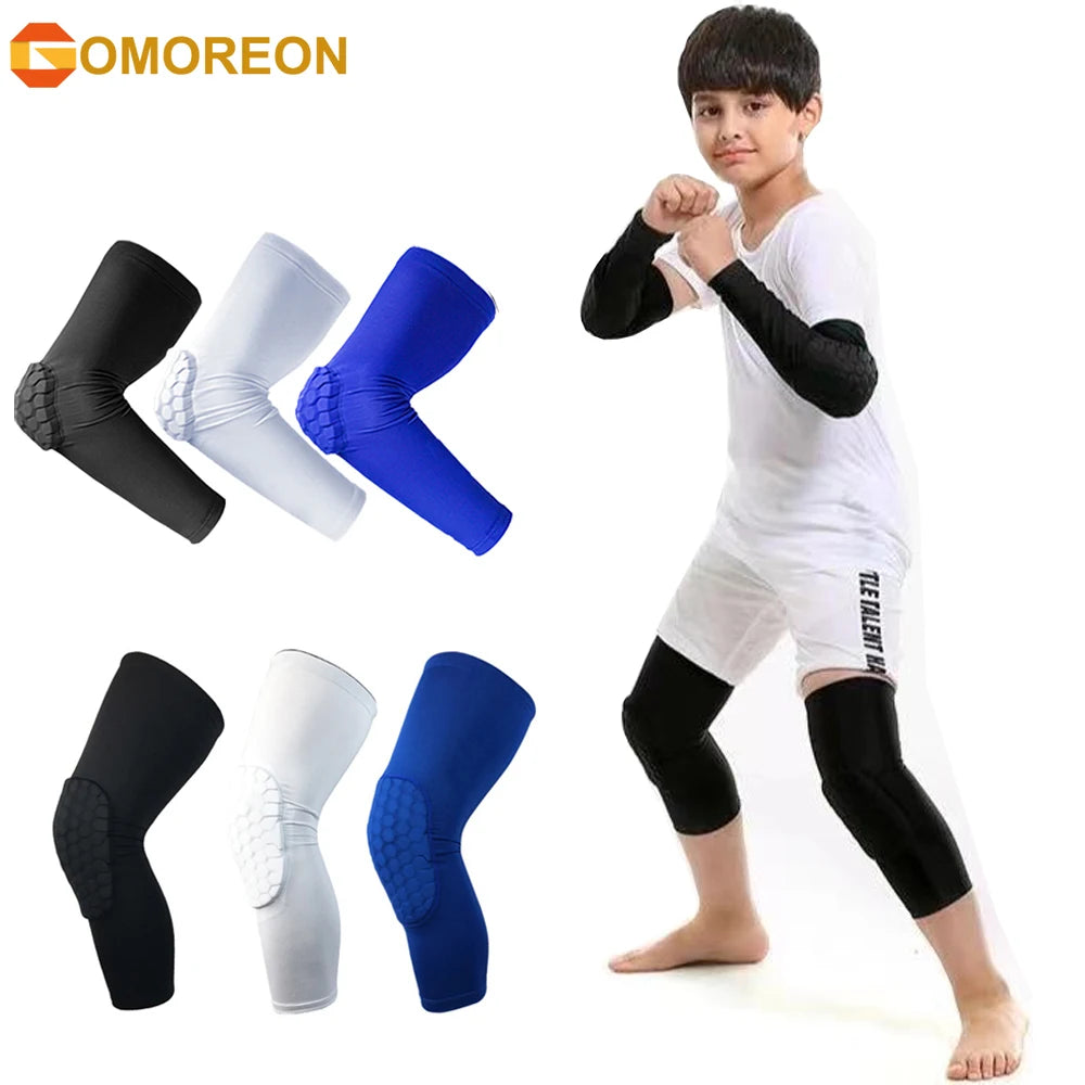 Honeycomb Compression Sleeves Pads Guards Sports, Knee and Elbow Pads for Kids Youth, Basketball Football Cycling