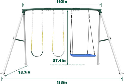 Hapfan Heavy Duty Metal Swing Set, 7.3ft Tall Outdoor Playset with 3 Swings, for Big Kids and Backyard Playgrounds