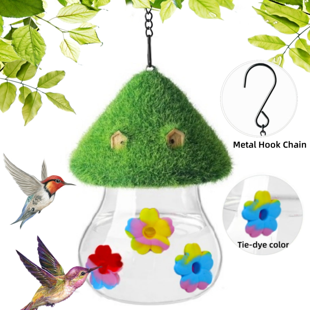 Hanging Hummingbird Feeders With Mushrooms Wind Chimes Outdoor Bird Feeding Station For Garden Back 1