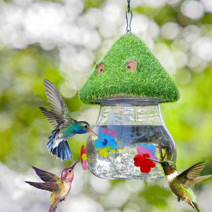 Hanging Hummingbird Feeders with Mushrooms Wind Chimes, Outdoor Bird Feeding Station for Garden Backyard Decor