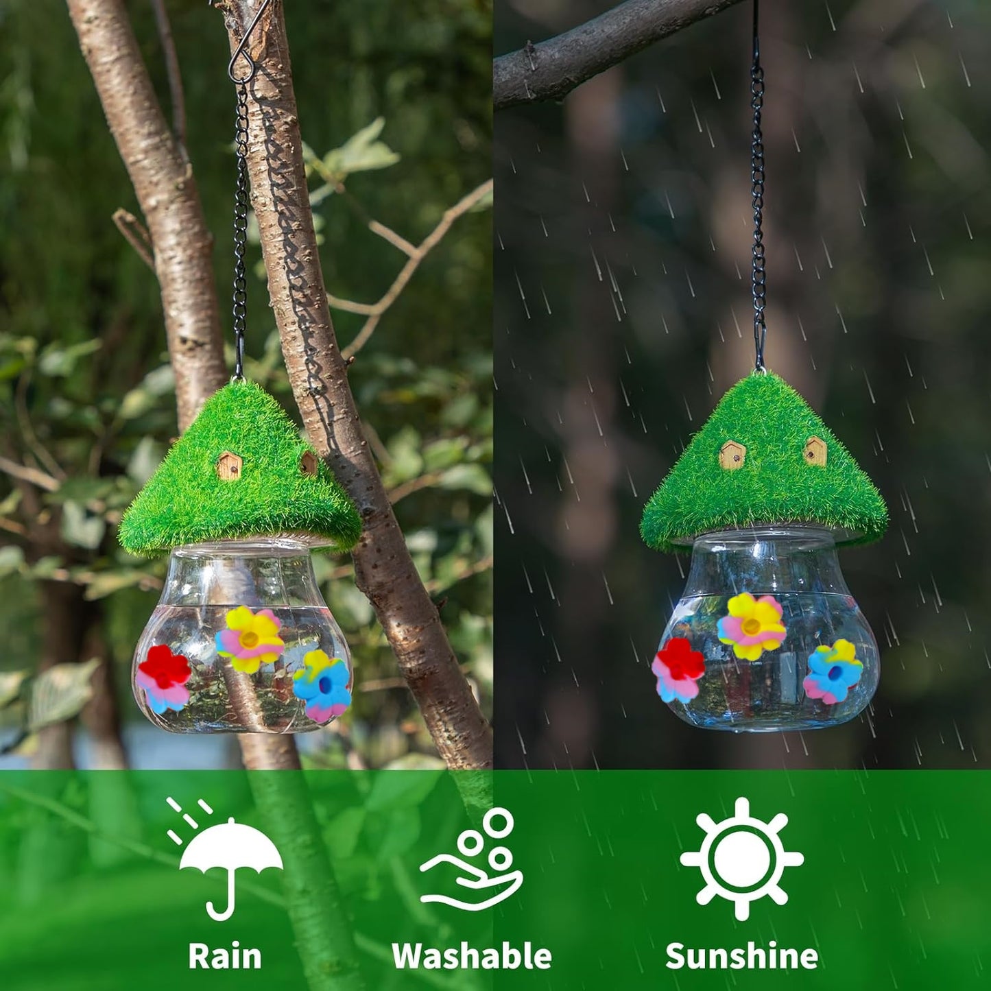 Hanging Hummingbird Feeders With Mushrooms Wind Chimes Outdoor Bird Feeding Station For Garden Back 4