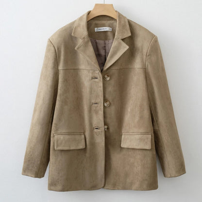 Womens Suede Blazer Jacket With Elegant Fall Winter Style 1