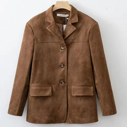 Womens Suede Blazer Jacket With Elegant Fall Winter Style 5