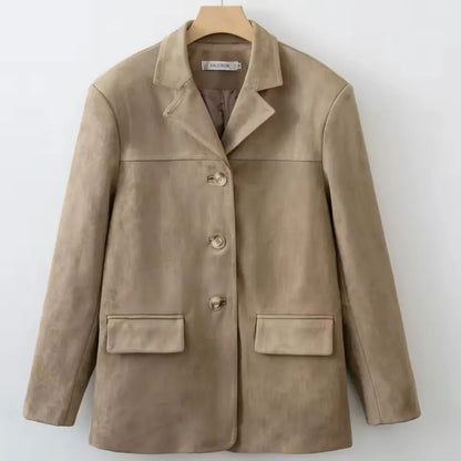 Womens Suede Blazer Jacket With Elegant Fall Winter Style 6
