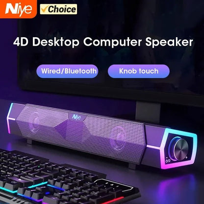 Bluetooth Computer Soundbar with Stereo Subwoofer and RGB Lights