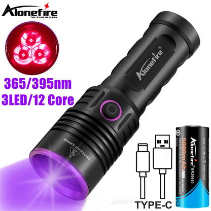 High Power UV Flashlight with Rechargeable Battery and Blacklight Detection