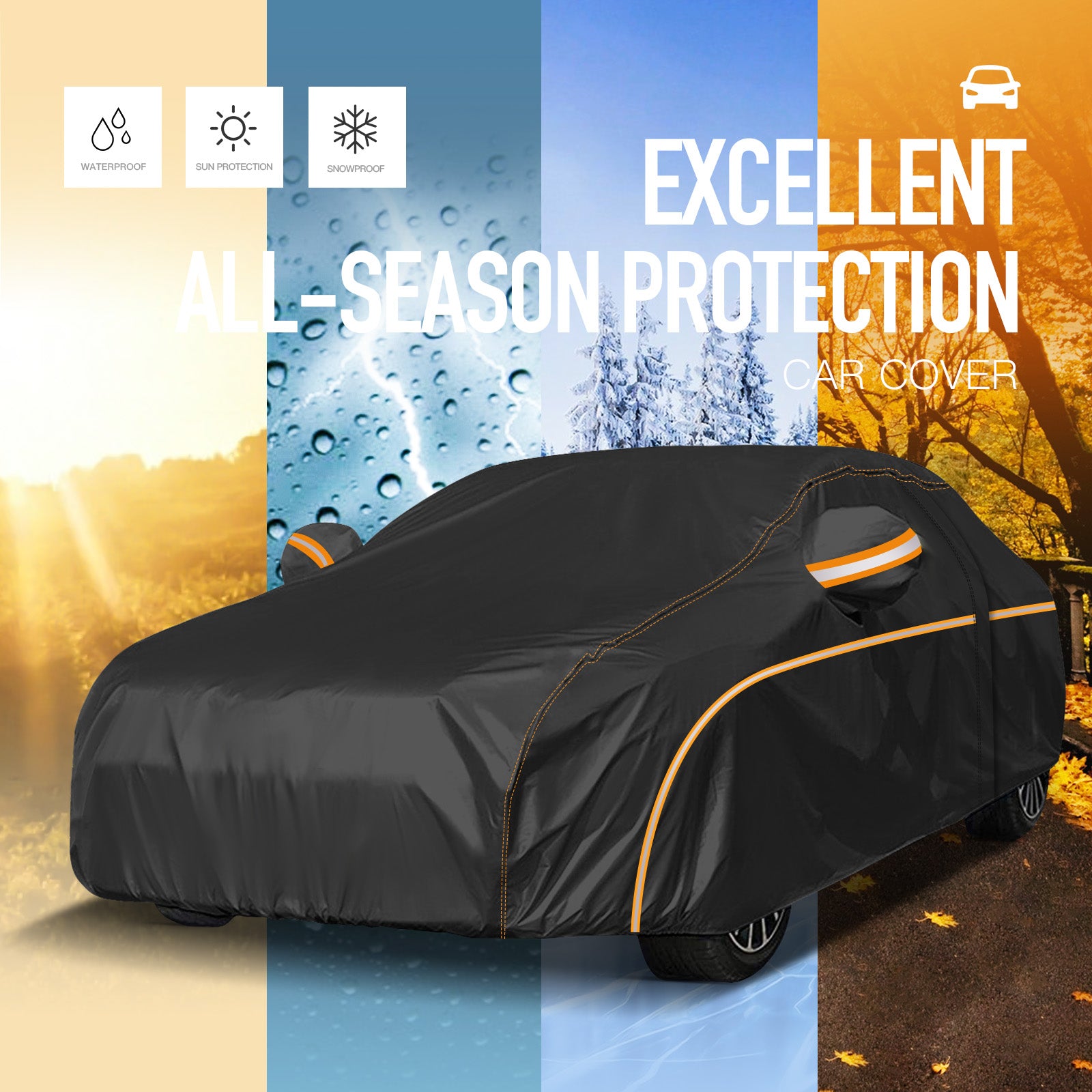 Universal Car Cover Outdoor Waterproof, Windproof with Straps, UV Snow Dust Resistant, 210D Oxford Fabric for BMW Audi