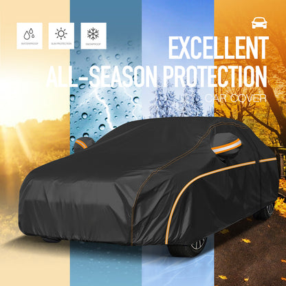 Universal Car Cover Outdoor Waterproof, Windproof with Straps, UV Snow Dust Resistant, 210D Oxford Fabric for BMW Audi