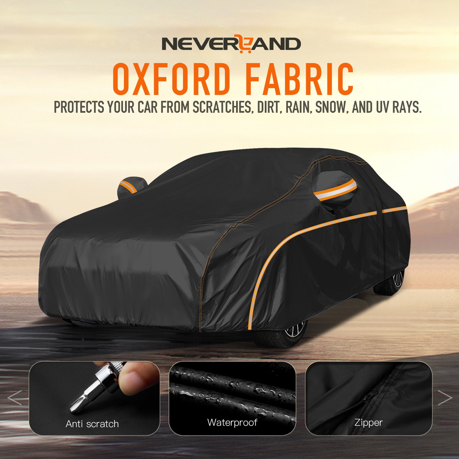 Universal Car Cover Outdoor Waterproof, Windproof with Straps, UV Snow Dust Resistant, 210D Oxford Fabric for BMW Audi