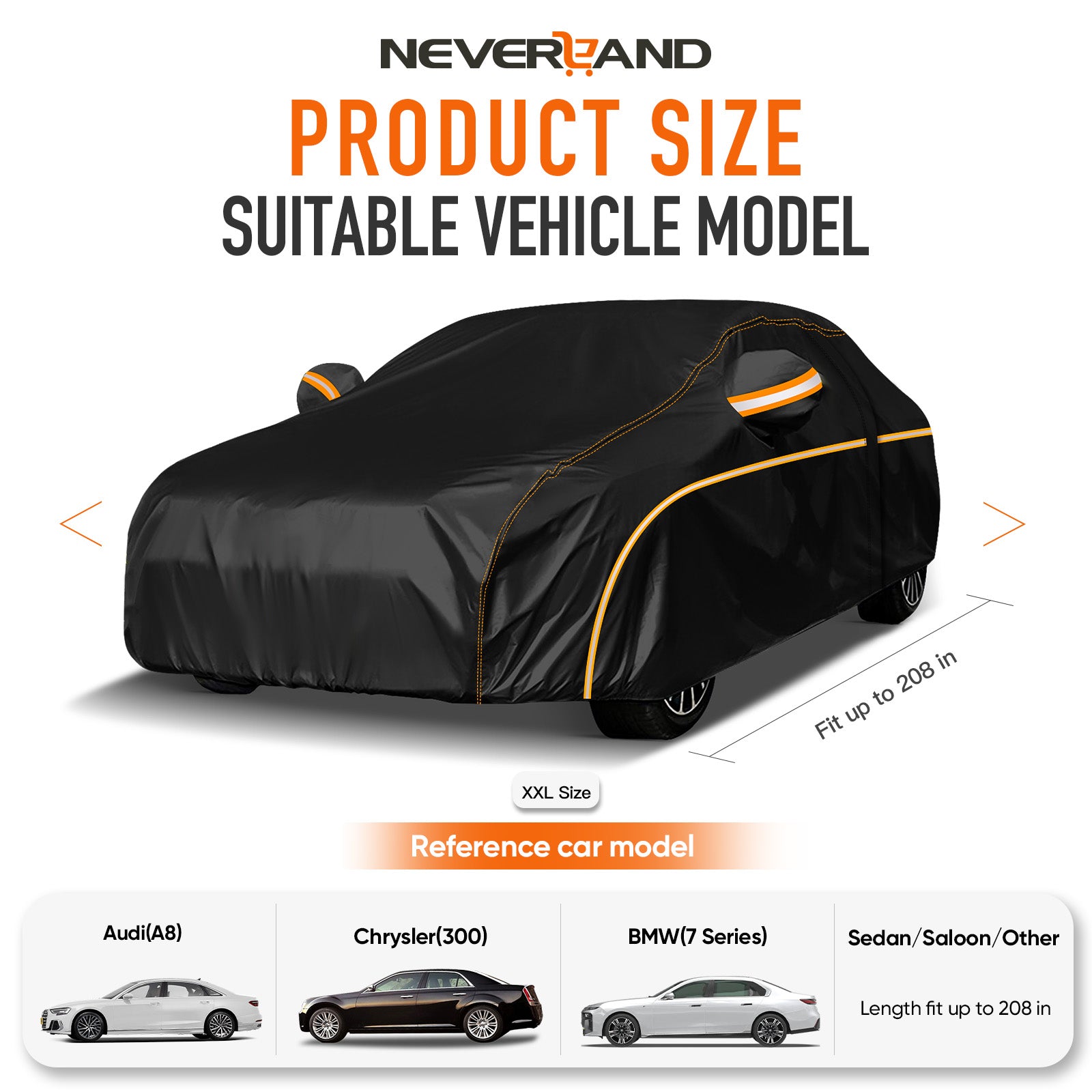 Universal Car Cover Outdoor Waterproof, Windproof with Straps, UV Snow Dust Resistant, 210D Oxford Fabric for BMW Audi