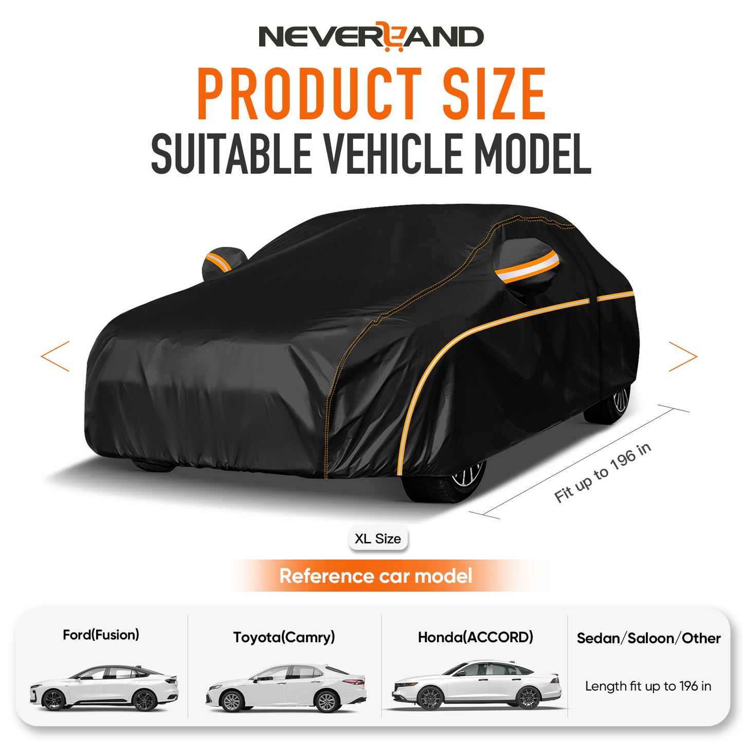 Universal Car Cover Outdoor Waterproof, Windproof with Straps, UV Snow Dust Resistant, 210D Oxford Fabric for BMW Audi