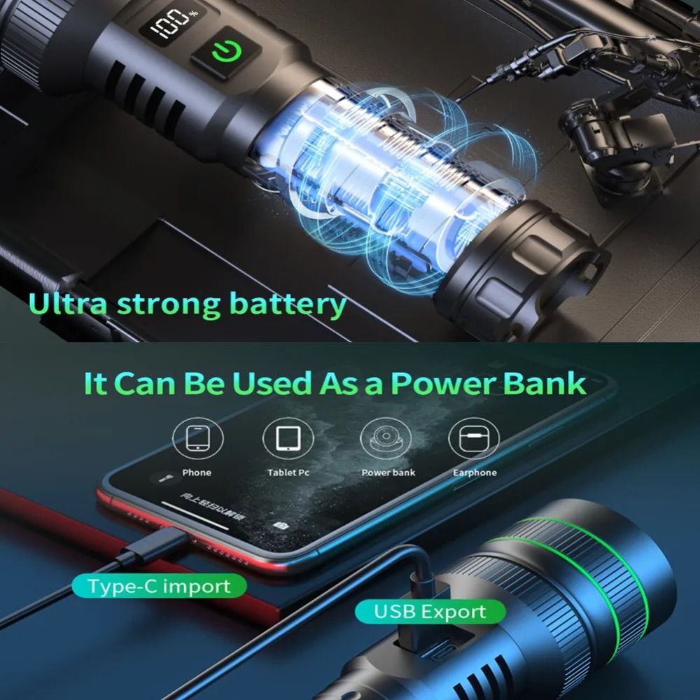 Long Range LED Flashlight With Zoom And Type C Charging 5