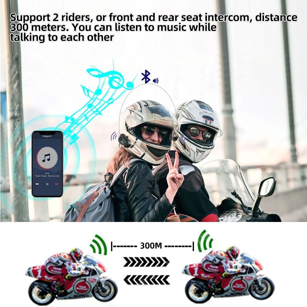 Motorcycle Helmet Intercom Headset With Bluetooth 53 And Music Sharing 2