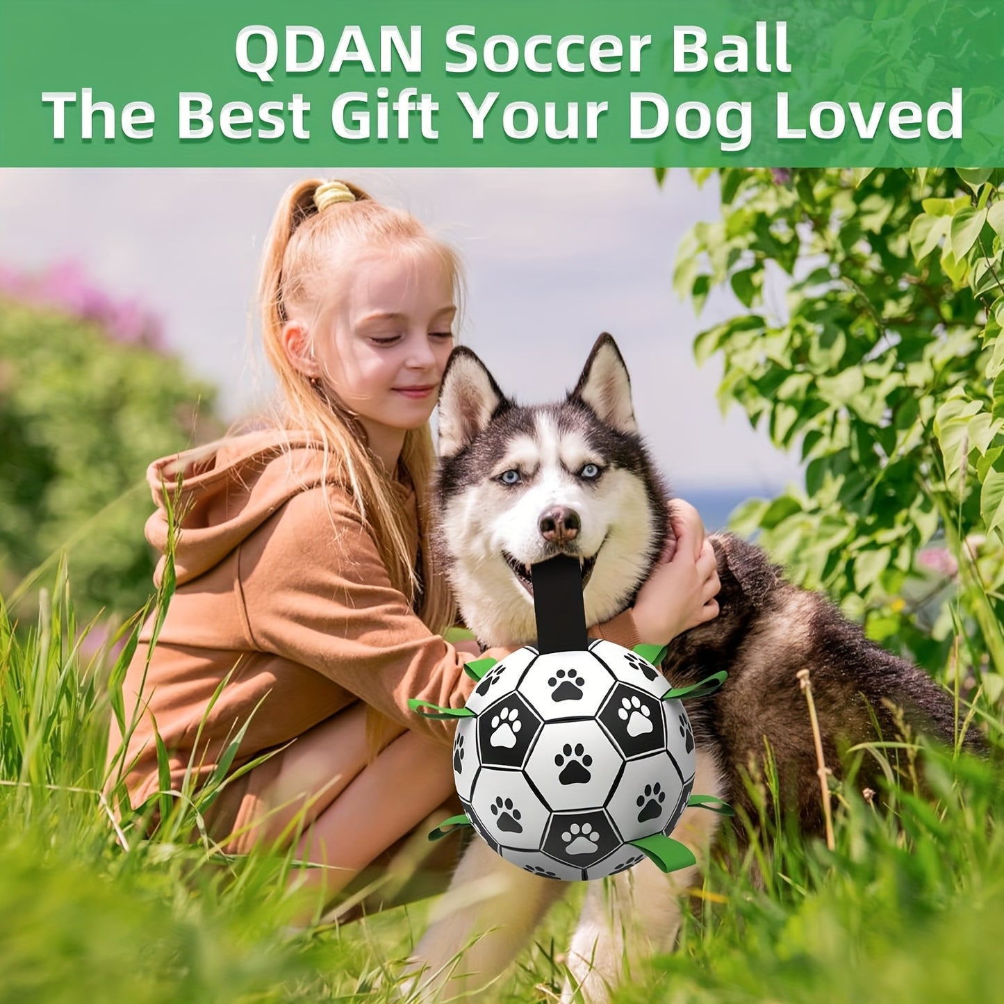 Damaly Interactive Dog Soccer Toy with Grip Ring, Durable Water Ball for Chasing & Playing, No Battery Needed
